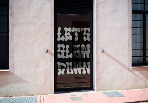 Real photo Urban glass Door for Vinyl Design mockup