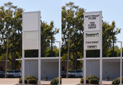 Real photo of gas station Dedicated pylon signs in Florida. PSD mockup.