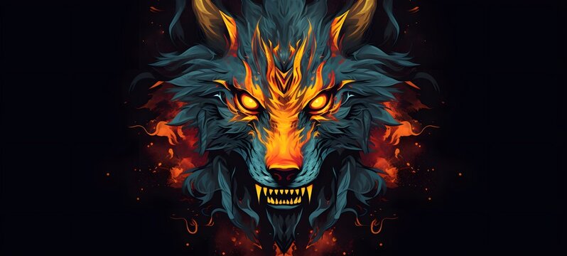 fenrir ifrit vector illustration t-shirt design,generative AI