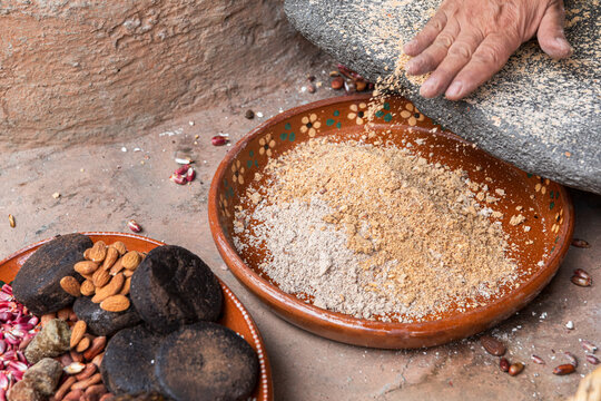 Ground almond texture in traditional kitchen setup