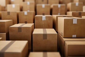 Fototapeta premium Stacked Cardboard Boxes in a Warehouse Setting for Storage and Shipping