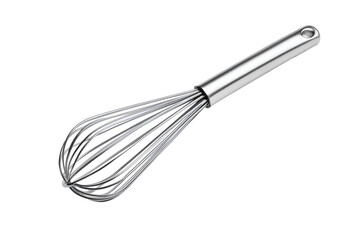 Sleek stainless steel kitchen whisk featuring durable wires and a comfortable metallic handle ready for whipping ingredients&nbsp;&nbsp;