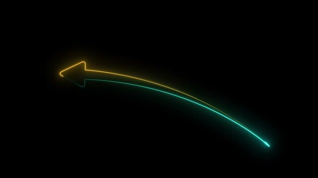 Dynamic multi-color neon arrow pointing downward on black background