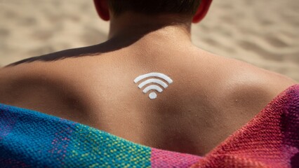 Fototapeta premium Shoulder Displaying WiFi Symbol Tattoo: Wireless Connection Concept