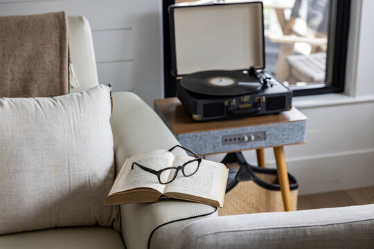 Residential Home with turntable glasses book