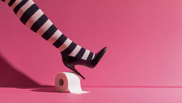 Heel rolls Toilet Paper: Woman's Shoe on Pink Backdrop

