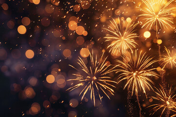Fototapeta premium Colorful celebration fireworks with bokeh background for New Year eve and the other festival background