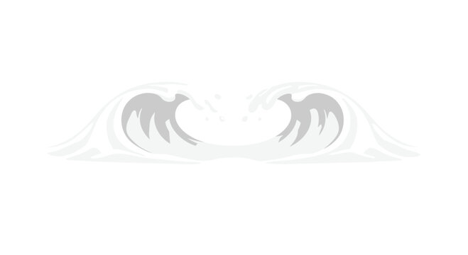 Two symmetrical, stylized white water waves crest towards each other, forming a subtle heart shape in their central convergence.
