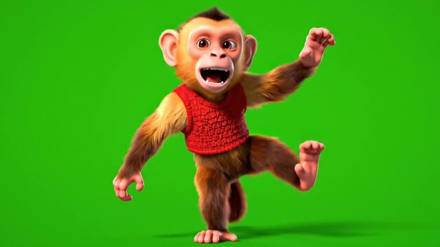 Funny Cartoon Monkey Dancing on Green Screen Background 4K Seamless Loop