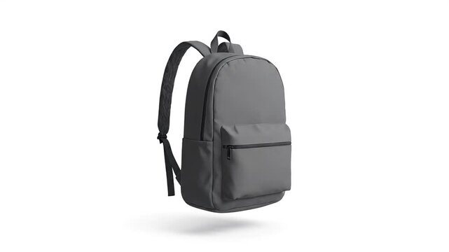 Blank grey school backpack mockup for student essentials. Modern and practical design ideal for academic use, classroom tools, daily commutes, or travel, offering ample storage and comfort