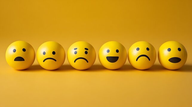 Small yellow spheres illustrating different moods.