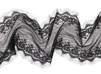 Elegant Black Lace Fabric Trim with Scalloped Edges