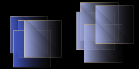 Abstract Futuristic Background with Overlapping Blue Glass Square Plates on Black. vector illustration