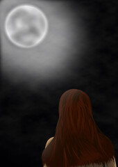 Dziewczyna patrząca na księżyc © Daniel