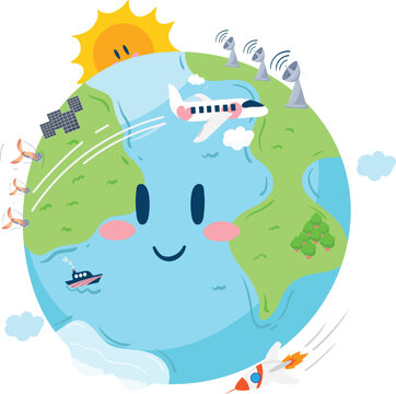 Happy Earth with Global Connections and Technology