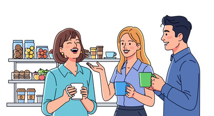 Happy Colleagues Coffee Break Office Kitchen