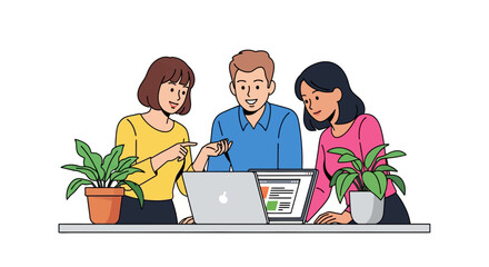 Happy Colleagues Collaborating Open Office Scene