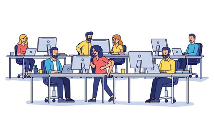 Happy Colleagues Working in Sunlit Open Office