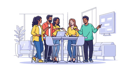 Happy Professionals Team Stand Up Meeting