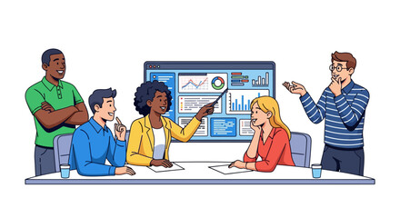 Happy Team Collaborates on Digital Project