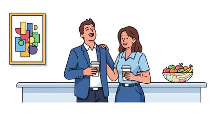 Joyful Coworkers Coffee Chat Breakroom