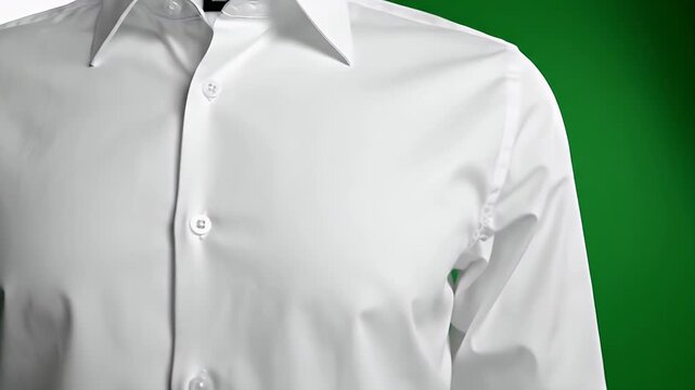 Pristine white button-down shirt with collar against a green backdrop