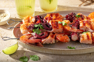 Hot roasted skewer as the Mediterranean diet.