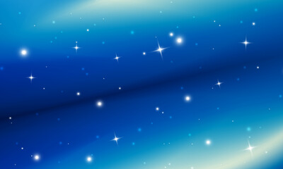 Naklejka premium Blue gradient background with sparkling stars and soft light glow. Dreamy night sky atmosphere perfect for banners, wallpapers, presentations, fantasy themes, and digital backgrounds.