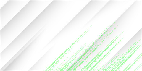 Abstract Minimalist White Background with Dynamic Green Diagonal Lines and Paper Shadow Layers. vector illustration