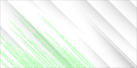 Abstract Minimalist White Background with Dynamic Green Diagonal Lines and Paper Shadow Layers. vector illustration