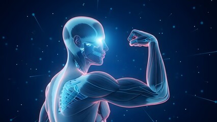 Naklejka premium Glowing humanoid figure with muscular physique and radiant aura