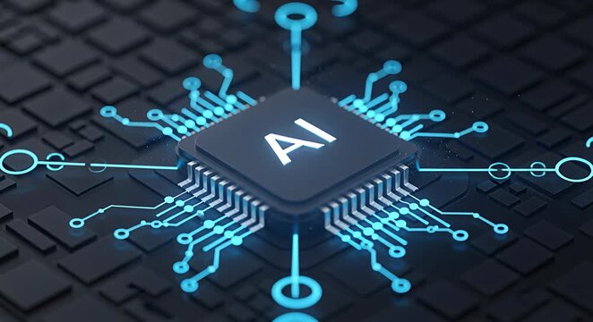 Artificial intelligence chip processing data network signals technology abstract concept ai, processor.