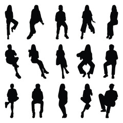 Vector collection set of sitting people silhouettes.	
