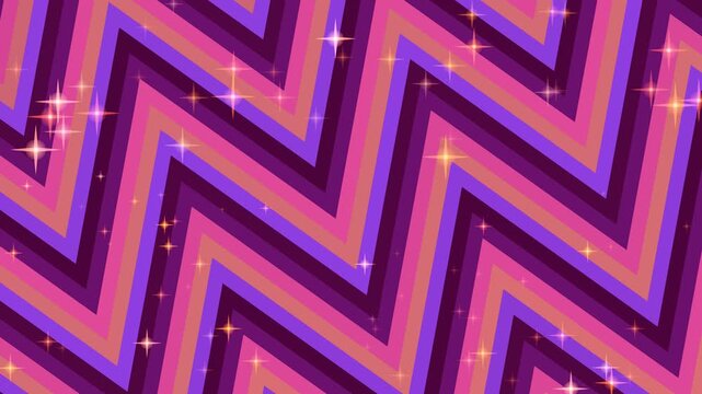 Vibrant chevron pattern with glowing sparkles in a dynamic geometric design viewed from a straight-on perspective