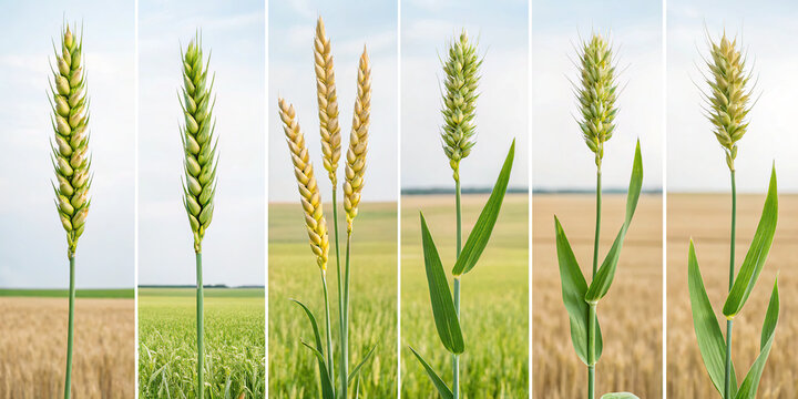 A images of different types of wheat plants in a field