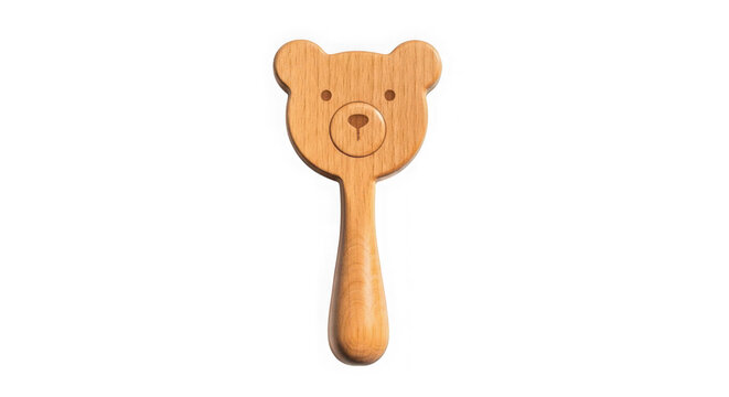 Wooden bear shaped baby back scratcher isolated on transparent background