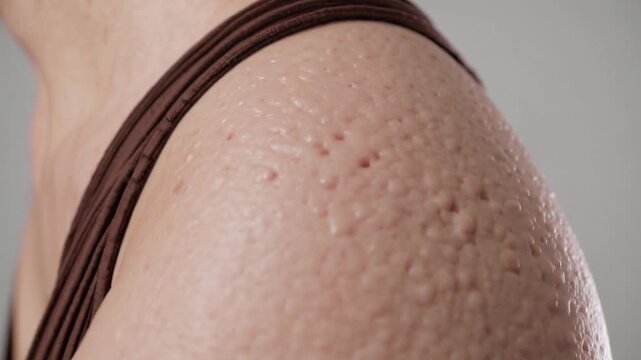 Close-up of goosebumps rising on human skin in an intimate body detail shot.