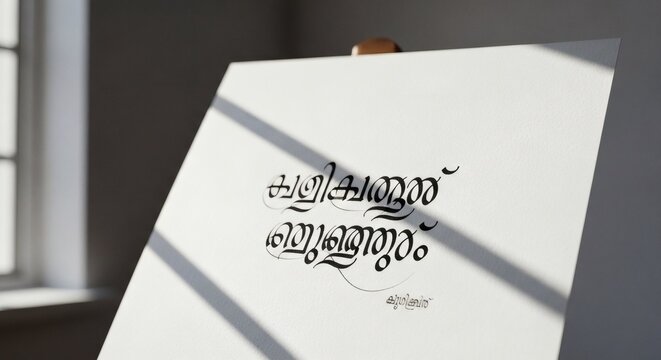 White Canvas with Malayalam Script Art.