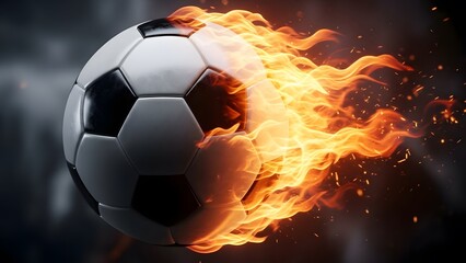 Fototapeta premium Blazing soccer ball in fiery explosion
