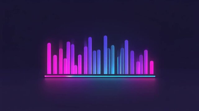 Graphic of a sound wave spectrum, bar graph style, in neon colors, sitting in a dark background