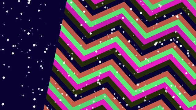 Colorful Chevron Pattern with Snowflakes Falling.