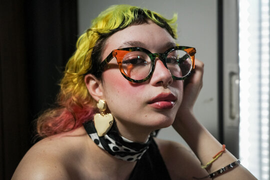 Fashion Colorful Hairstyle and Stylish Glasses 