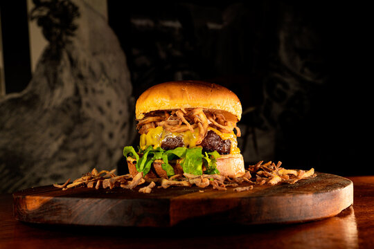 hamburger on black background