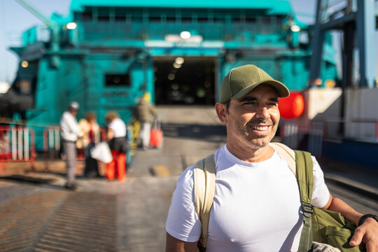 Man disembarking from passenger ship