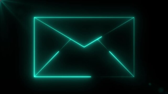 neon color mail envelope icon animated on black background. glowing neon Mail envelope, incoming mail ,animation.transparent background 4k visuals