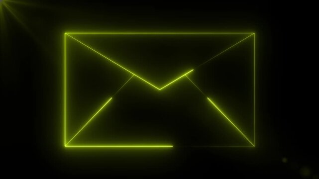 neon color mail envelope icon animated on black background. glowing neon Mail envelope, incoming mail ,animation.transparent background 4k visuals