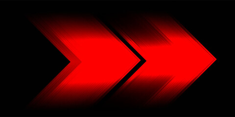 Glowing red neon chevron arrows pointing left on black background, abstract futuristic motion graphic design.