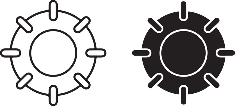 Two distinct circular designs with symmetrical extensions and contrasting colors isolated on white background, illustration