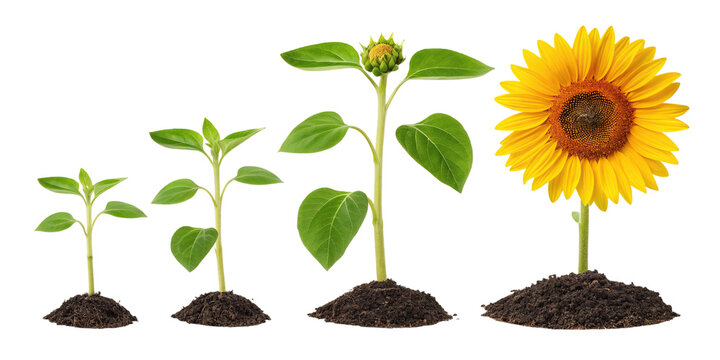 The life cycle of a sunflower from seedling to bloom