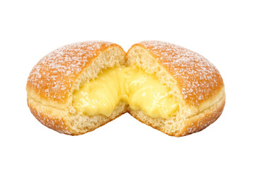Naklejka premium Berliner donut exploding with creamy custard filling
